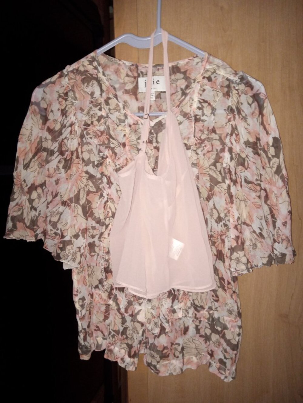 JOIE flowered ruffled semi-sheer blouse ~ wore Wedding ~ was ~ $225 + sheer cami